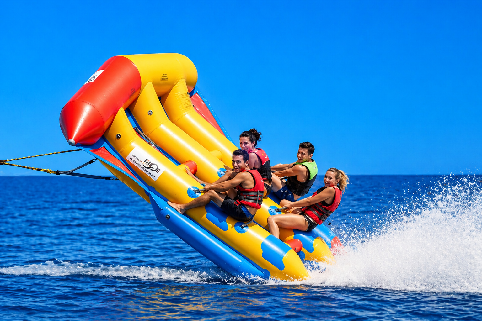 Person riding fly fish water sport in Bali during ocean activity
