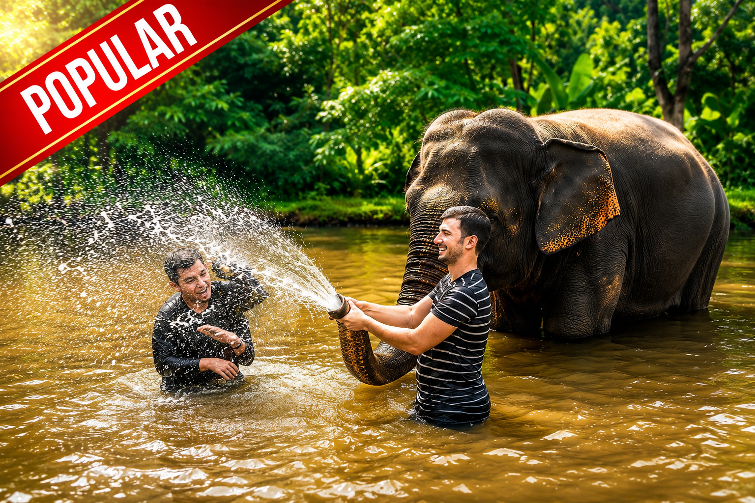 Bali elephant mud bath experience at Bali Zoo – visitors washing elephants
